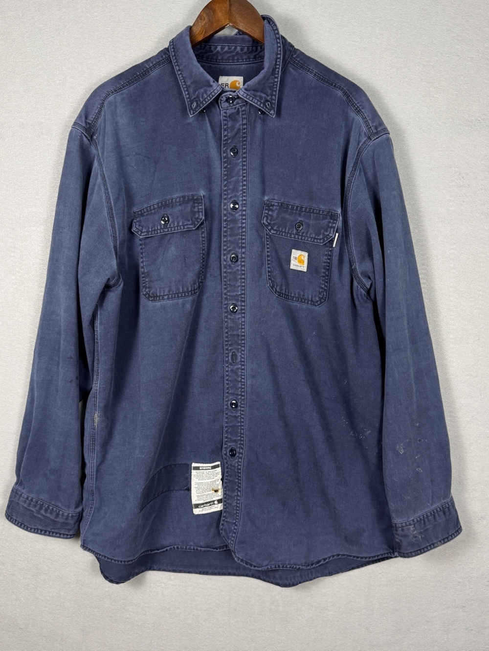 Carhartt Men's XL Work Shirt Jacket Distressed Navy Blue